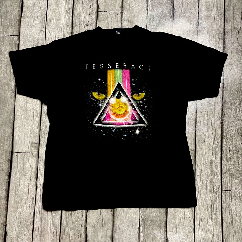 Women’s Cat Universe Shirt Sz XL Black Short Sleeve